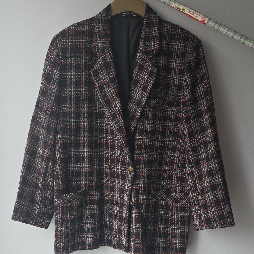 Elegant Black and Brown Checkered Women's Blazer